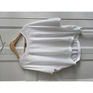 White Embroidered Lightweight Blouse with Tie Detail